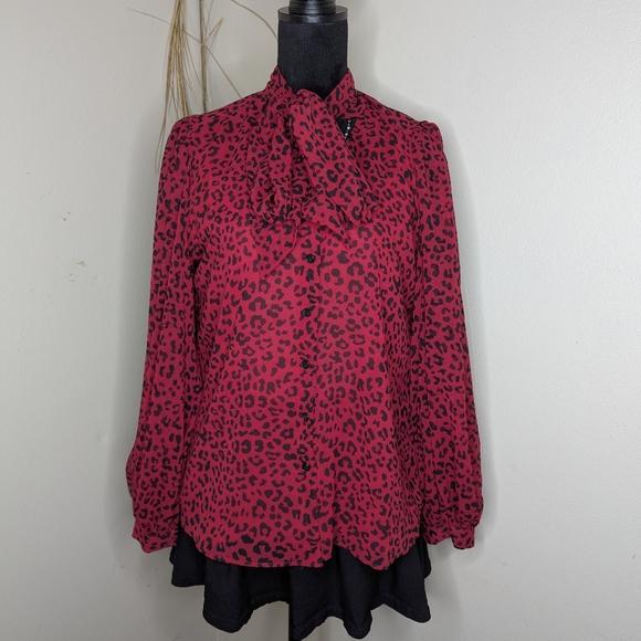 Red Leopard Print Women's Top - Picture 2 of 6